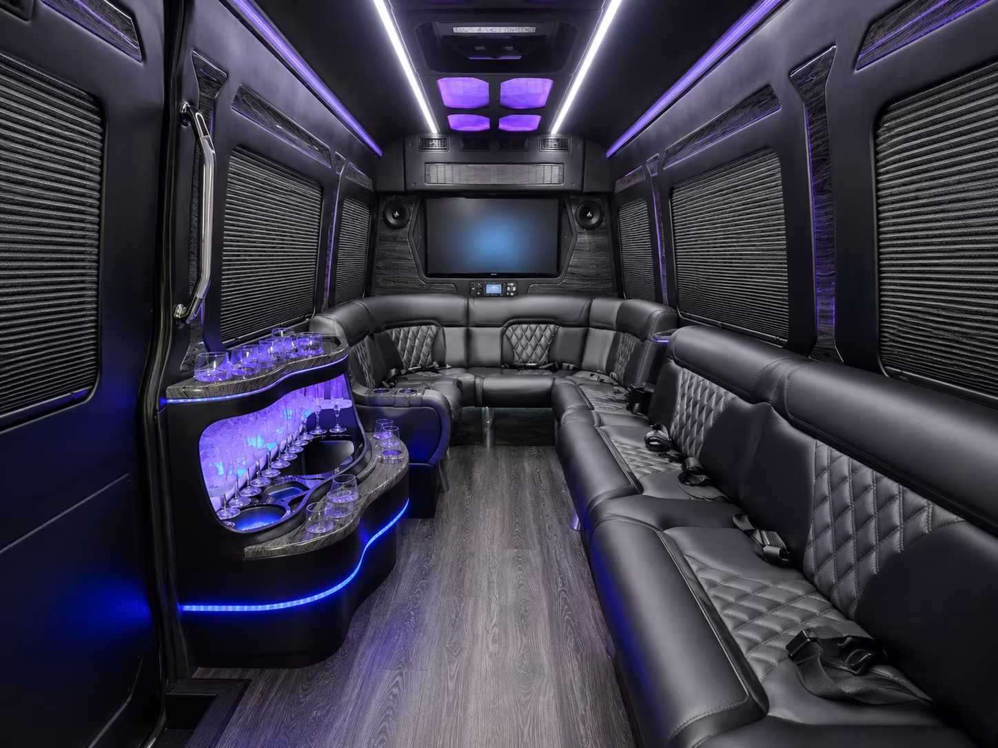conway 15 passenger party bus inside