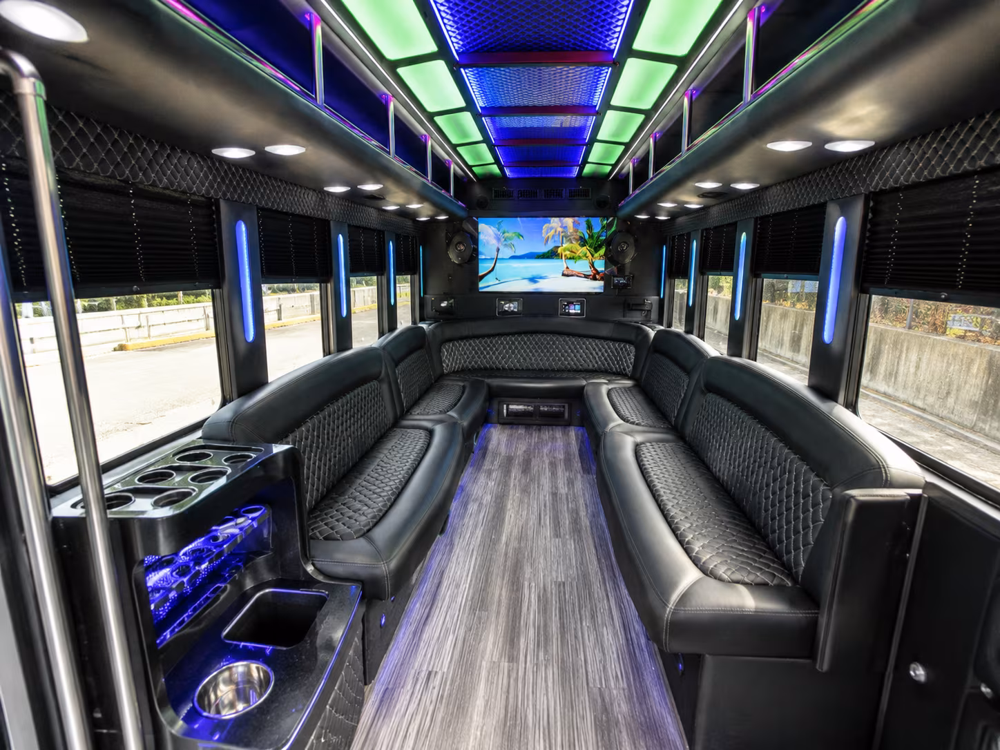 conway 18 passenger party bus inside