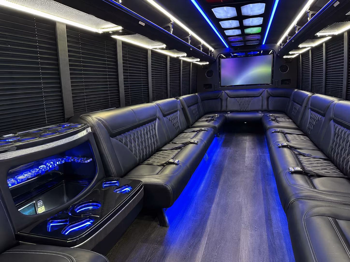conway 20 passenger party bus inside