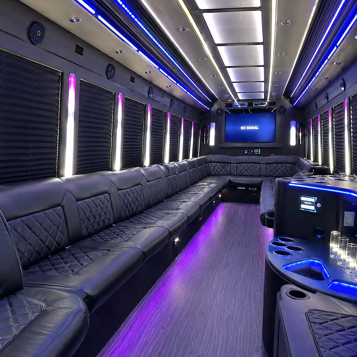 conway 30 passenger party bus inside